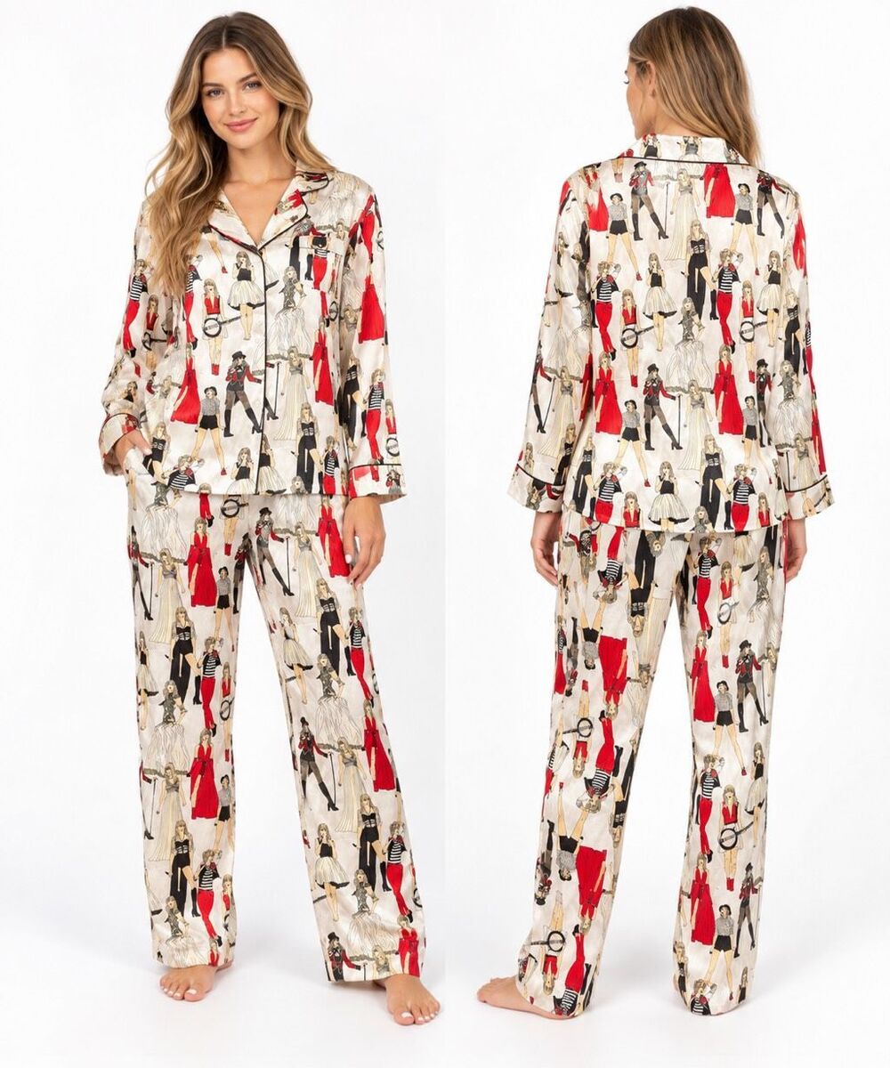 Taylor Swift Eras Tour Satin Pajama Set Graphic Print PJs XL